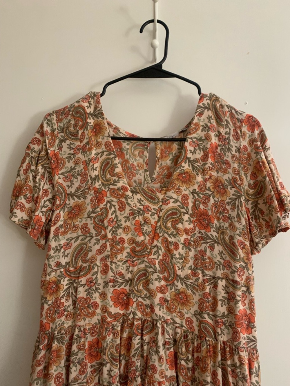 Patrons of Peace Cream Floral Paisley Midi Dress with Rust and Olive Accents - Picture 2 of 3